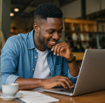 Client browsing comfortably on fast Wi-Fi