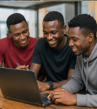Friends enjoying fast home Wi-Fi together on a laptop